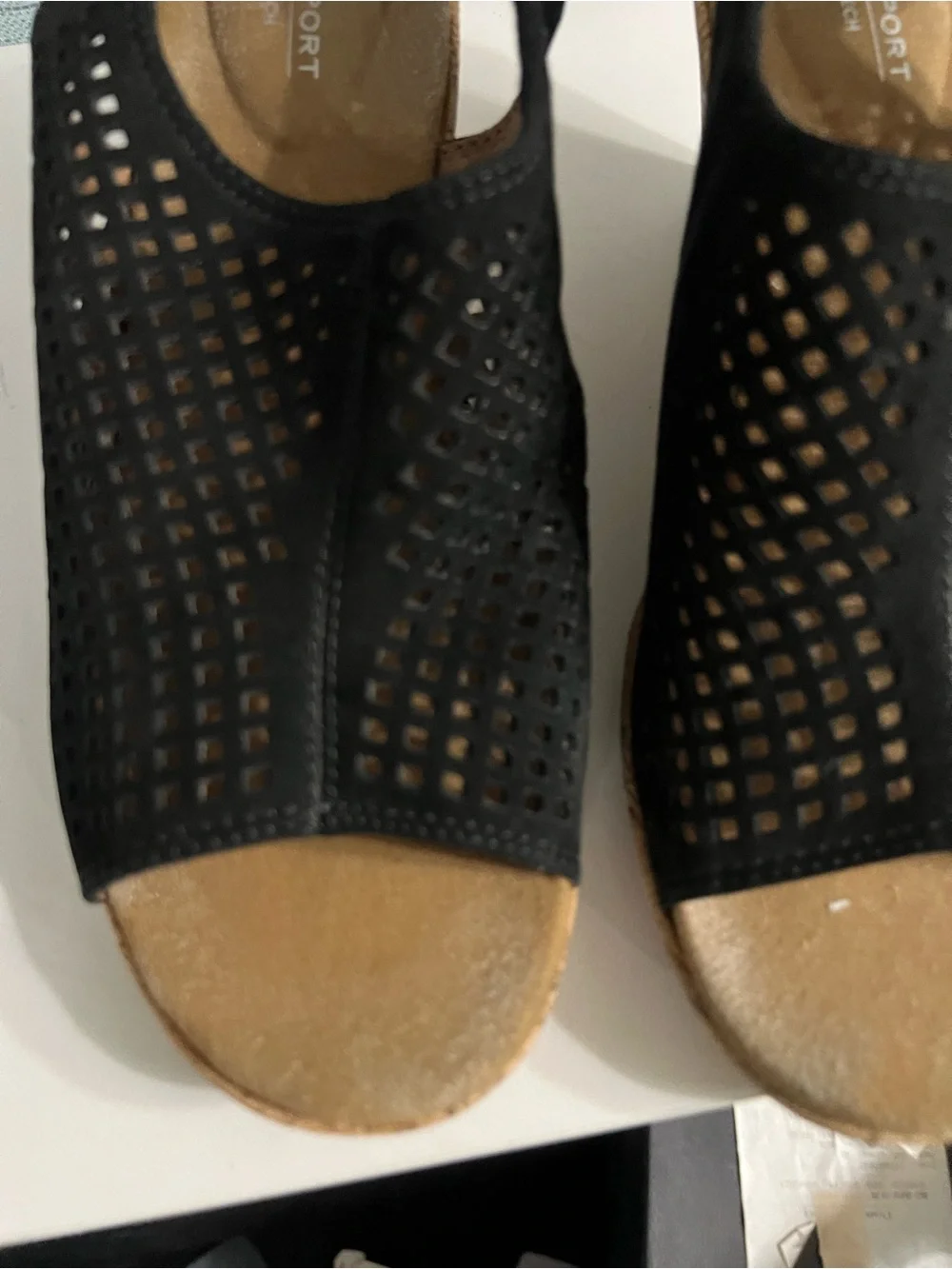 Rockport Black Perforated Slingback Wedge Sandals